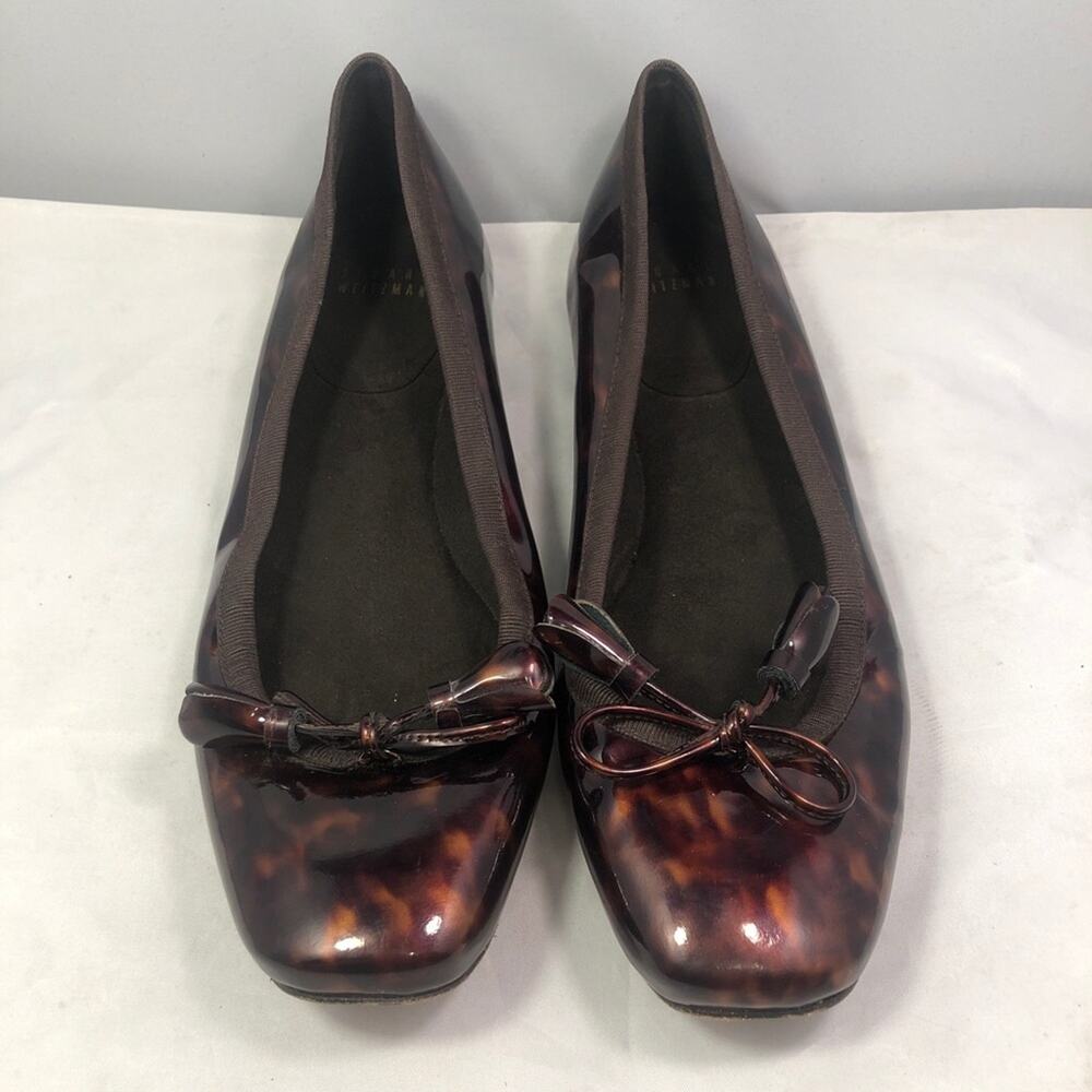 Stuart Weitzman Cognac Tartaruga Tulip Bow Flats